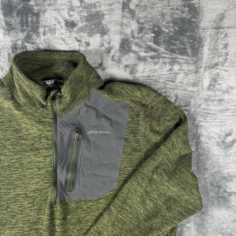 Eddie Bauer Quarter Zip Pullover Men's Large Green Heathered Fleece Jacket - Picture 6 of 16